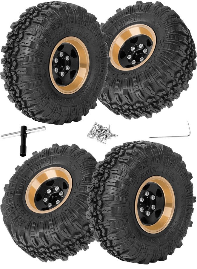 RcarmubWow 1.0in Beadlock RC Wheels and Tires for 1/18 Trx4m,1/24 SCX24 RC Crawler Car,1.0 Beadlock Rims & 1.0 Beadlock Tires,Brass Wheels Soft Sticky Rubber Tires,4PCS(Style B) - Image 1